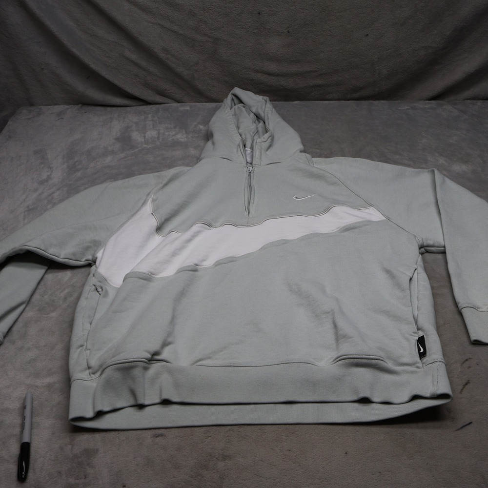 Nike Hoodie Men XL Blue Wavy Swoosh 1/4 Zip Pullover Athleisure Casual Oversized
